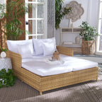 Lit de repos d'extérieur SAFAVIEH Taniyah en osier avec oreiller et coussins - 53 L x 28 P x 62 H
