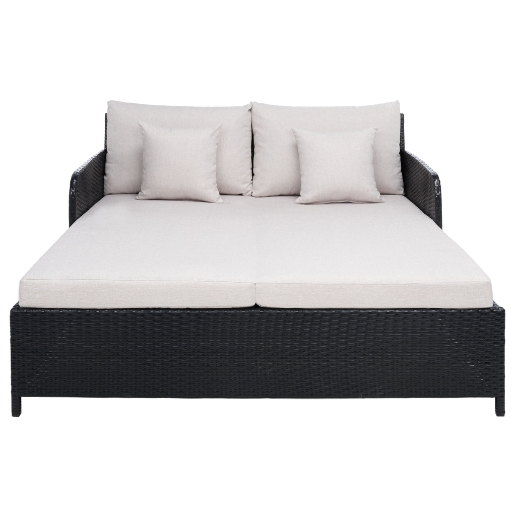 Lit de repos d'extérieur SAFAVIEH Taniyah en osier avec oreiller et coussins - 53 L x 28 P x 62 H