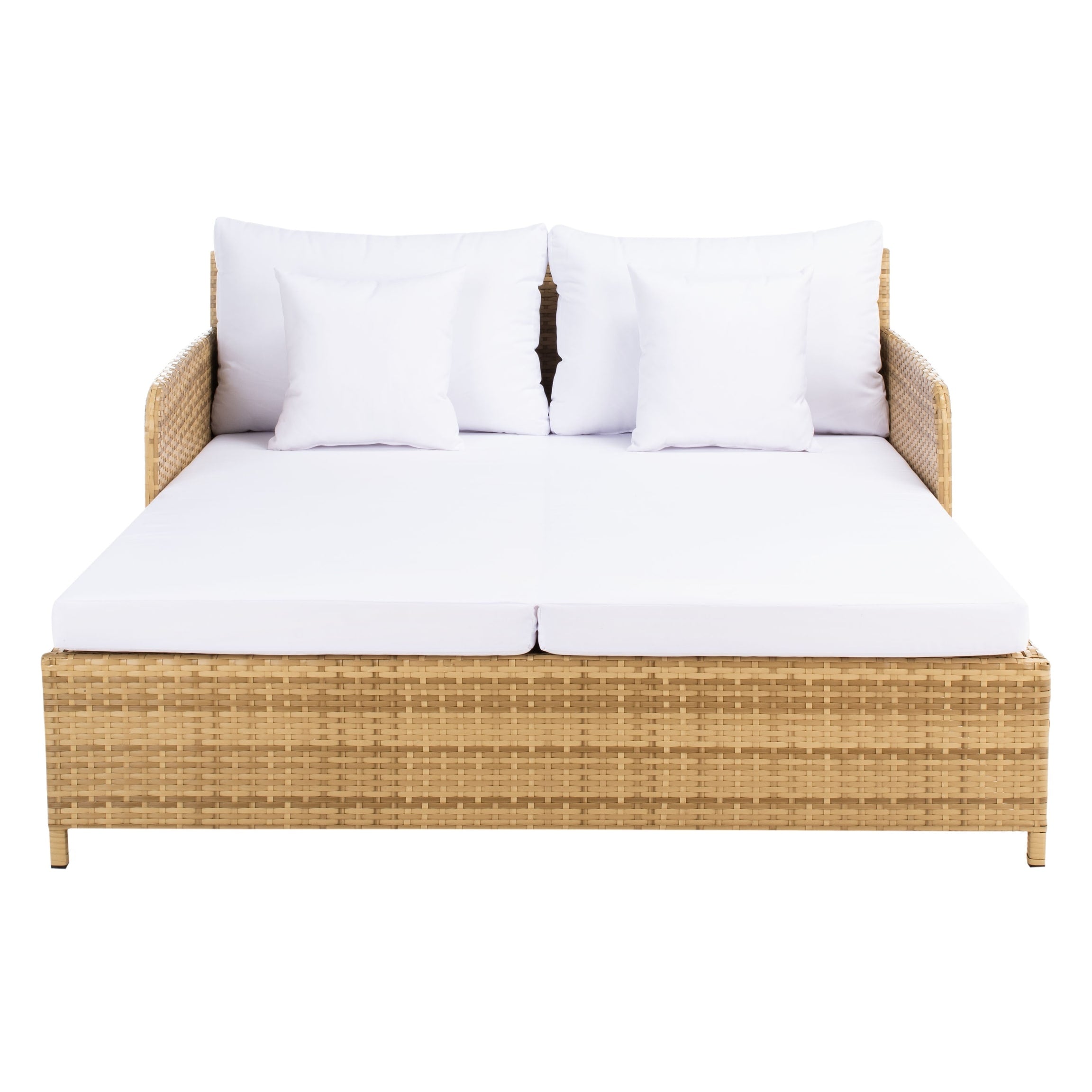 Lit de repos d'extérieur SAFAVIEH Taniyah en osier avec oreiller et coussins - 53 L x 28 P x 62 H