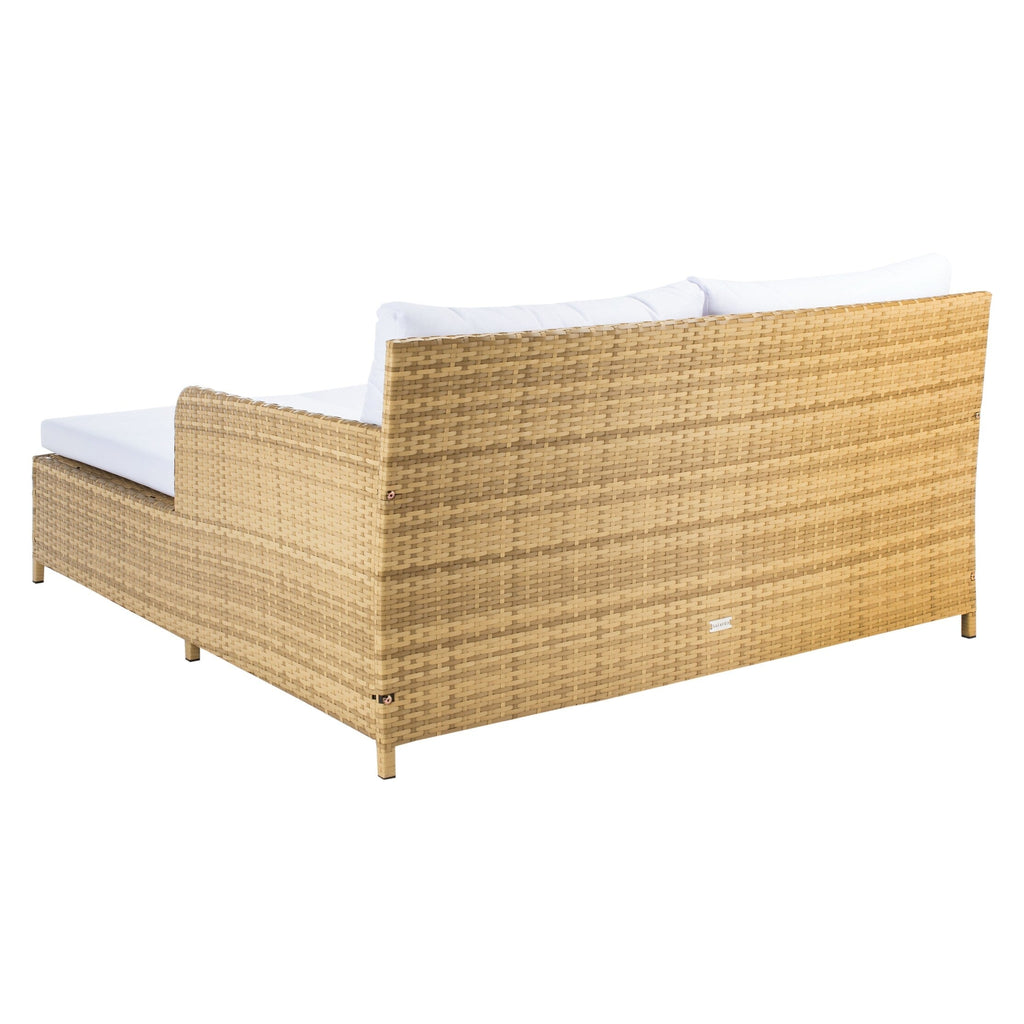 Lit de repos d'extérieur SAFAVIEH Taniyah en osier avec oreiller et coussins - 53 L x 28 P x 62 H