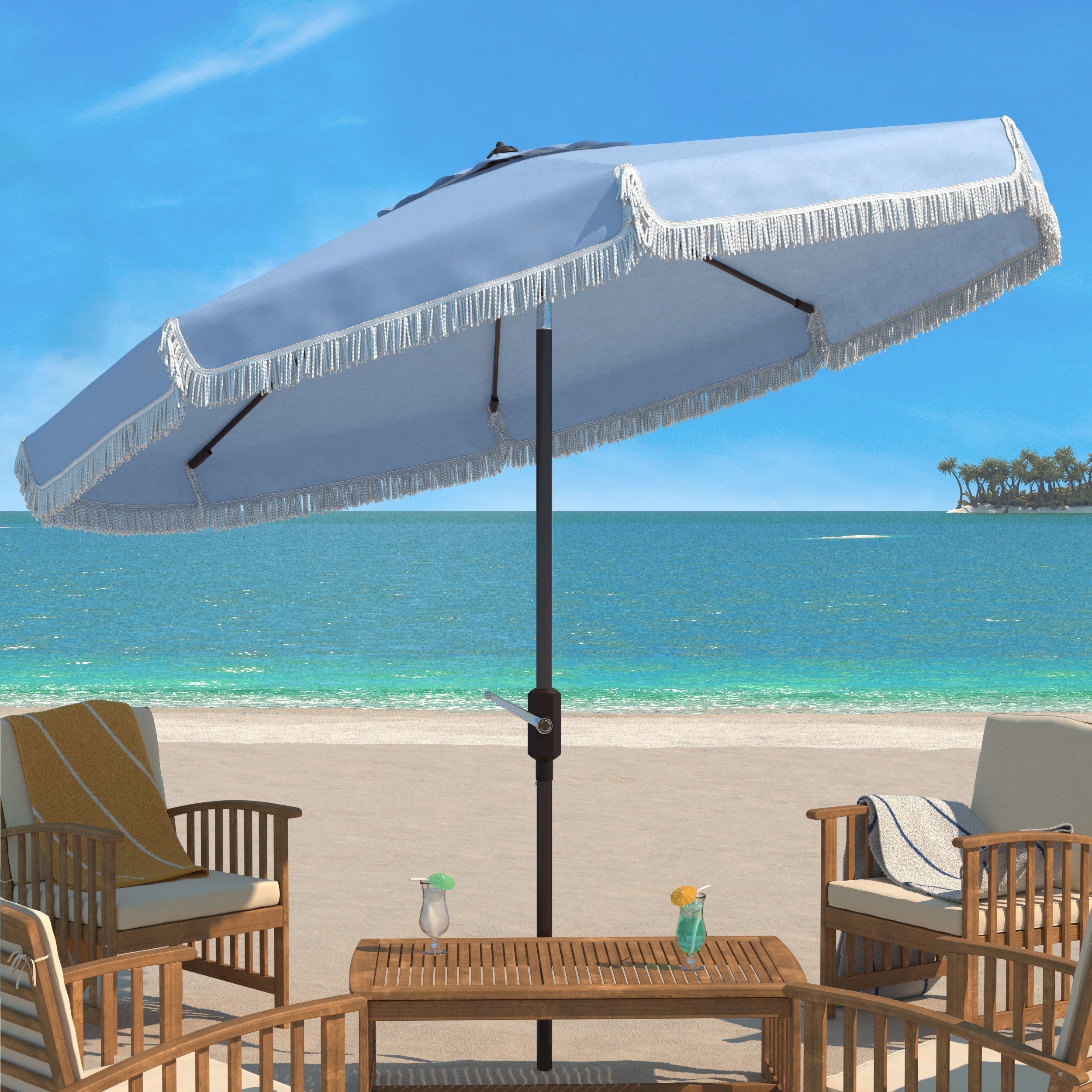 Parasol d'extérieur à manivelle SAFAVIEH Ronette Fringe de 9 pieds
