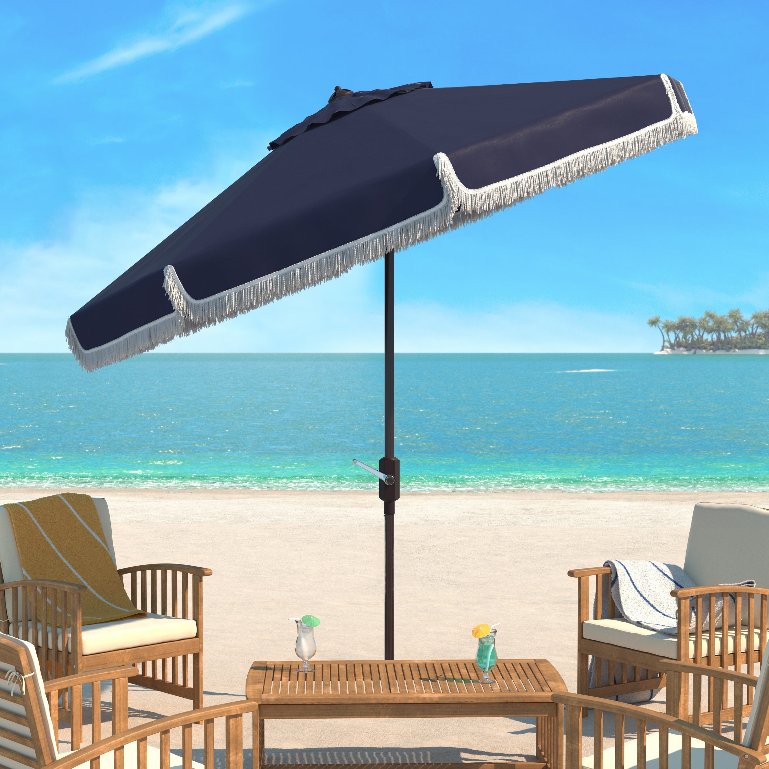 Parasol d'extérieur à manivelle SAFAVIEH Ronette Fringe de 9 pieds