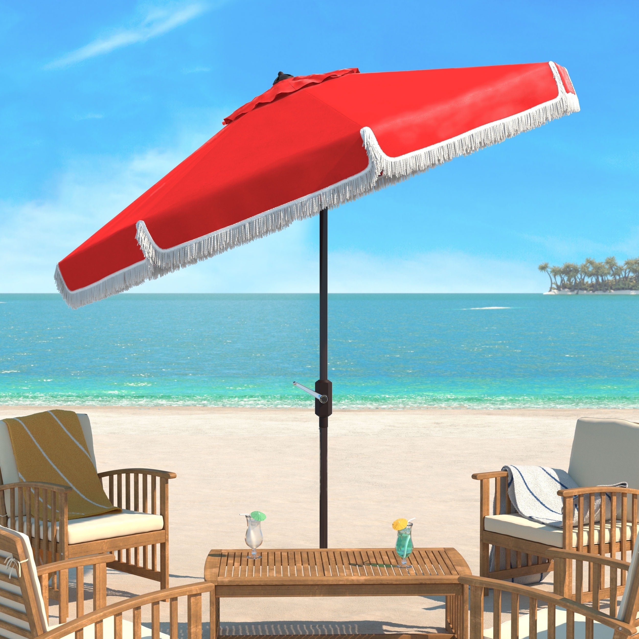 Parasol d'extérieur à manivelle SAFAVIEH Ronette Fringe de 9 pieds