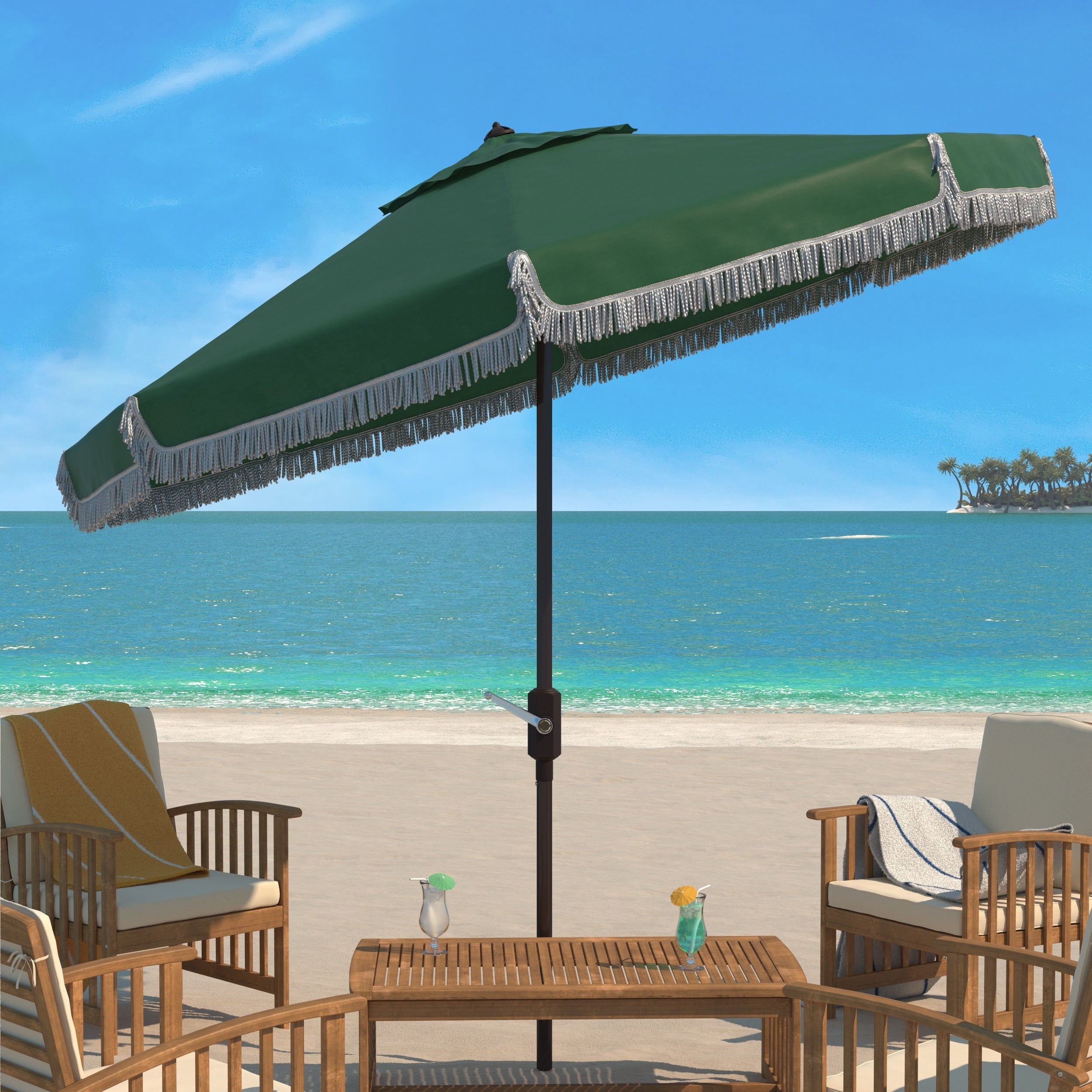 Parasol d'extérieur à manivelle SAFAVIEH Ronette Fringe de 9 pieds