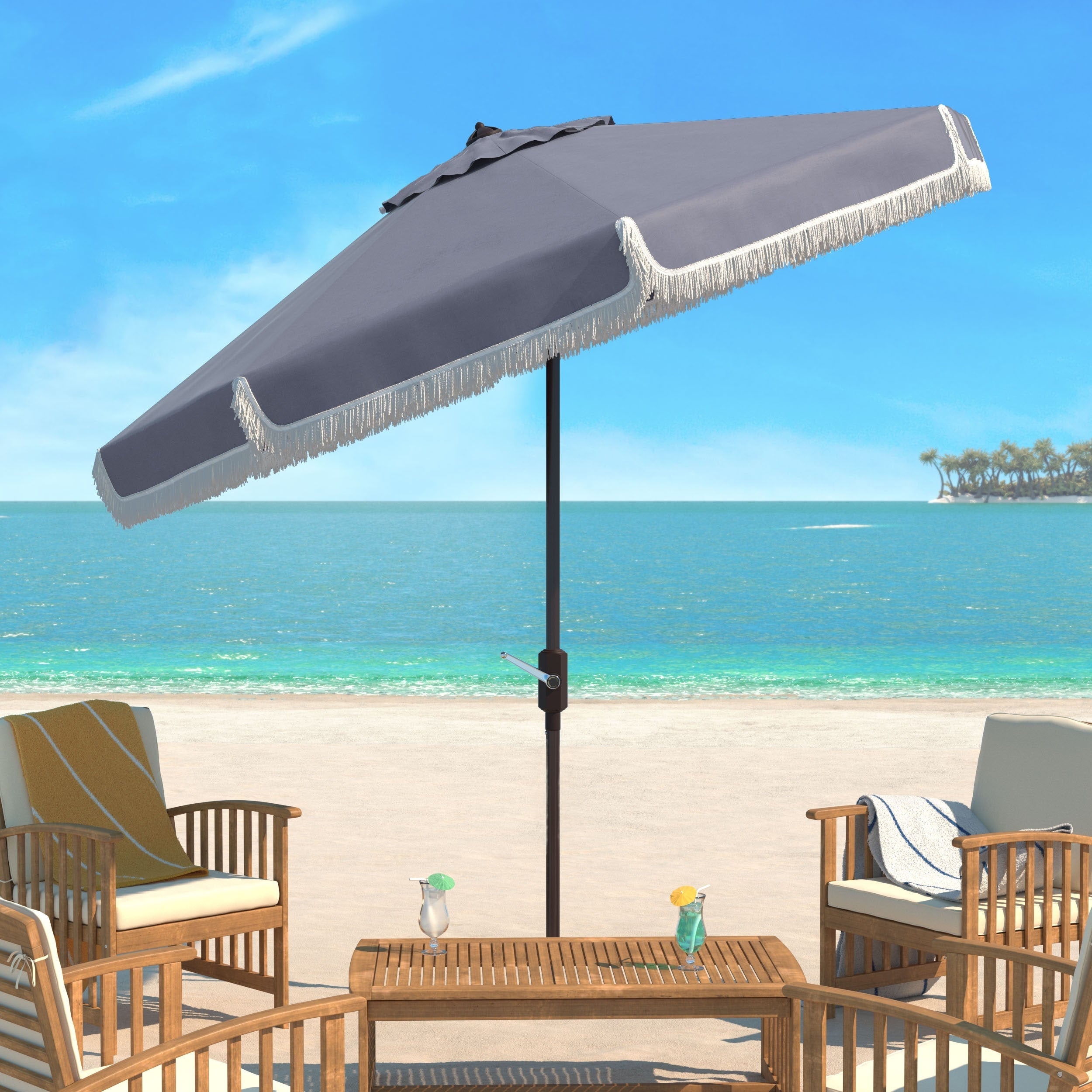 Parasol d'extérieur à manivelle SAFAVIEH Ronette Fringe de 9 pieds
