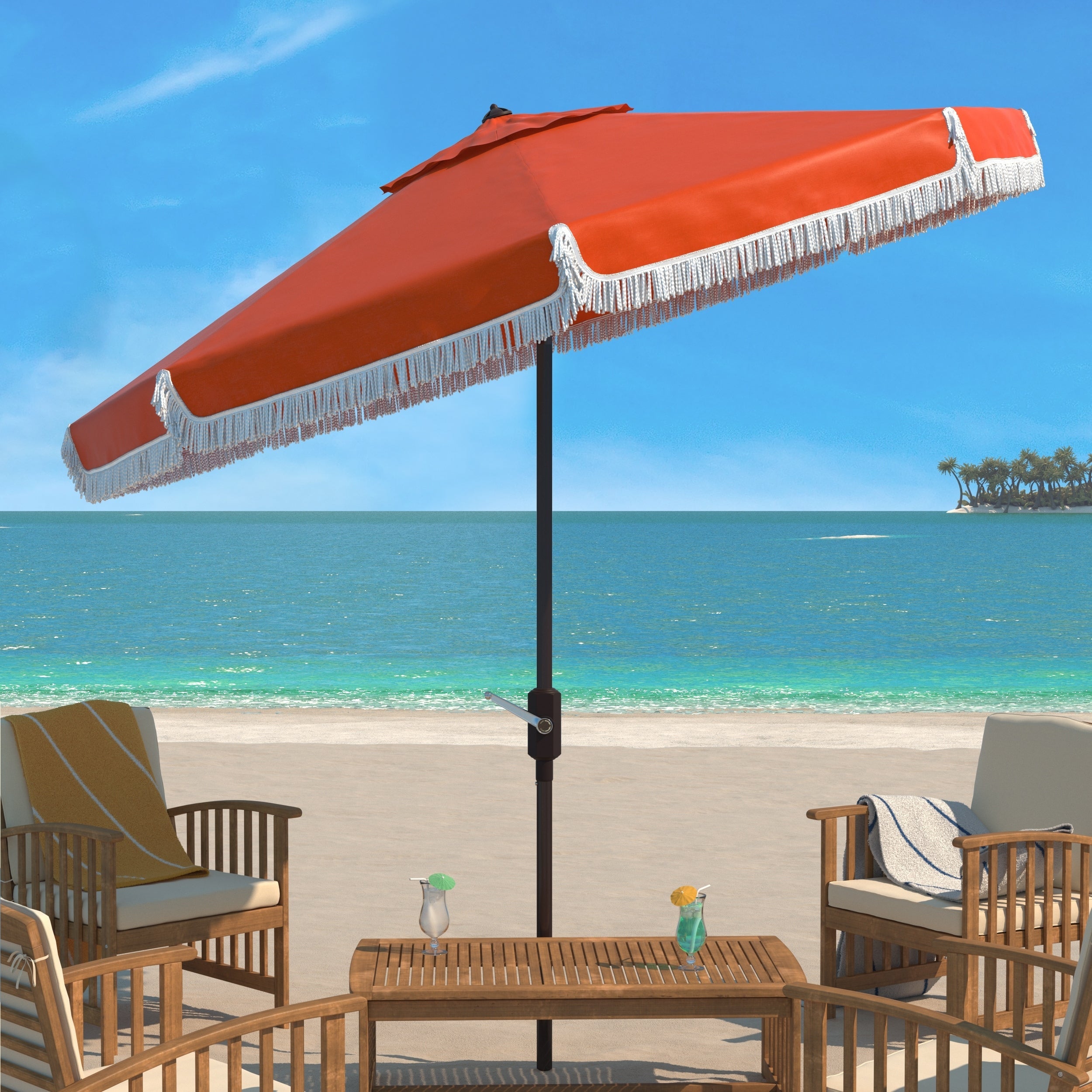 Parasol d'extérieur à manivelle SAFAVIEH Ronette Fringe de 9 pieds