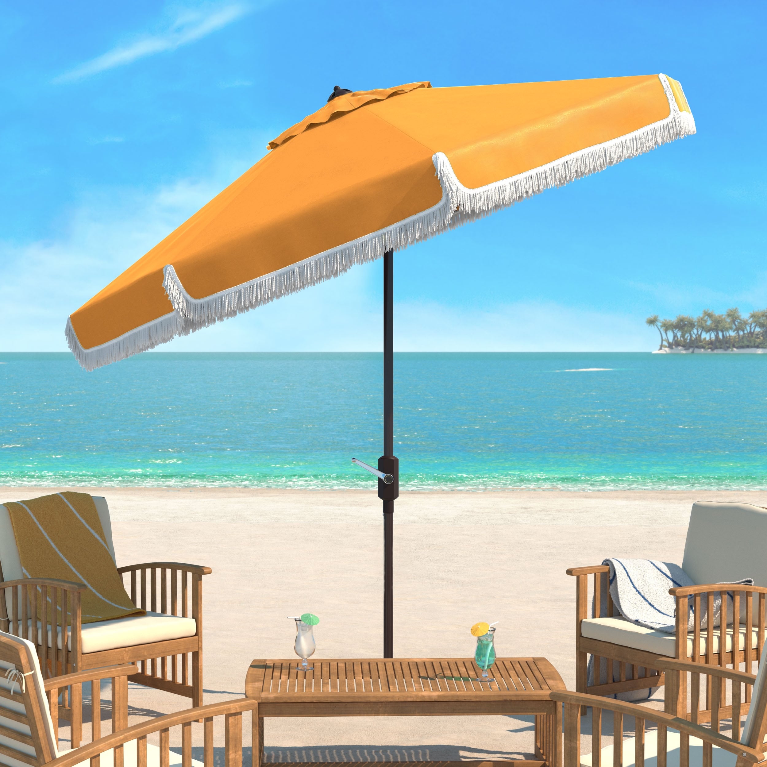 Parasol d'extérieur à manivelle SAFAVIEH Ronette Fringe de 9 pieds