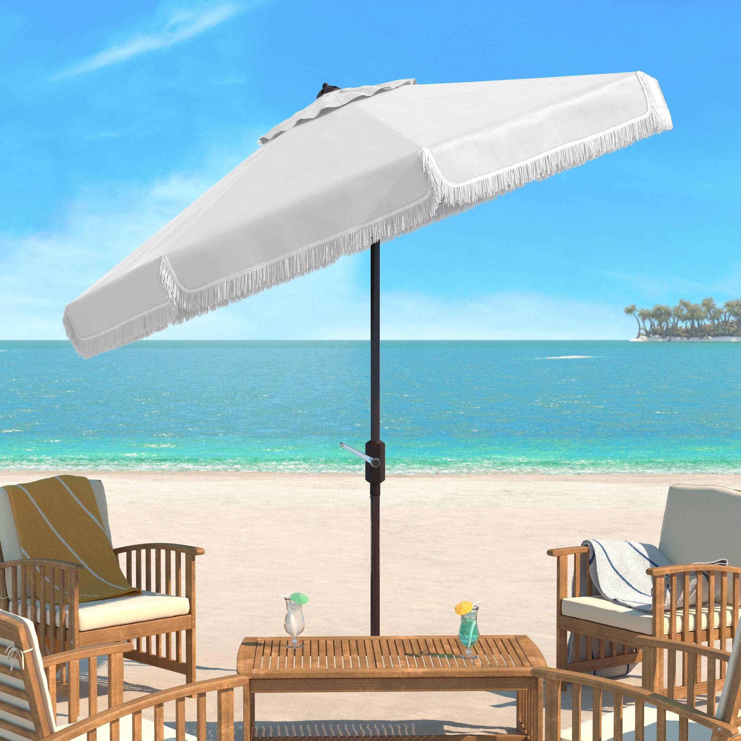 Parasol d'extérieur à manivelle SAFAVIEH Ronette Fringe de 9 pieds