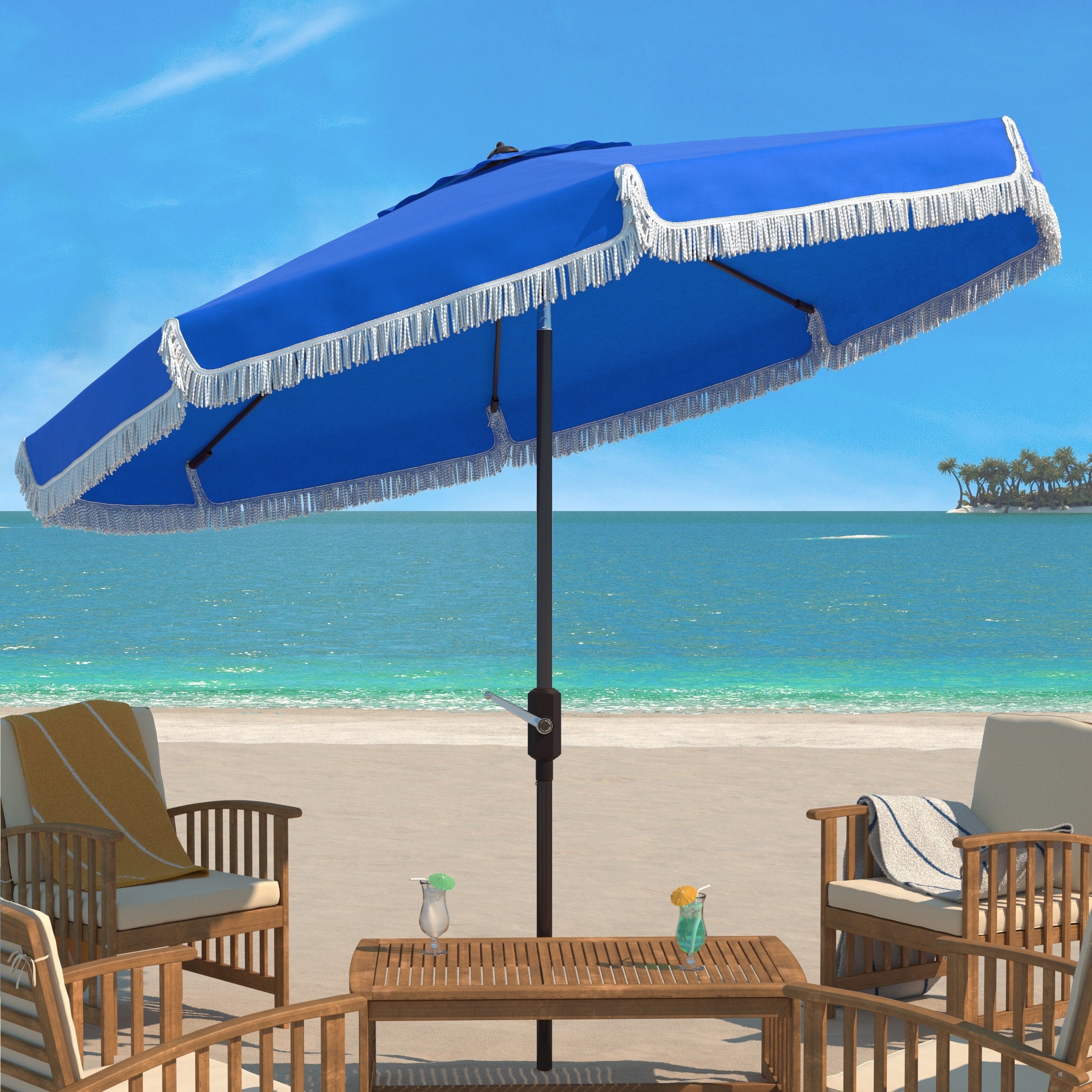 Parasol d'extérieur à manivelle SAFAVIEH Ronette Fringe de 9 pieds