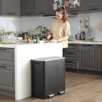 Poubelle double SONGMICS, 16 gallons, en acier inoxydable, noire