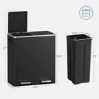Poubelle double SONGMICS, 16 gallons, en acier inoxydable, noire