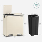 Poubelle double SONGMICS, 16 gallons, en acier inoxydable, couleur amande