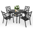 Ensemble de salle à manger d'extérieur SUNCROWN 5/7 pièces en acier, table à lattes en métal et chaises empilables, cadre enduit de poudre