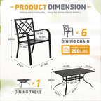 Ensemble de salle à manger d'extérieur SUNCROWN 5/7 pièces en acier, table à lattes en métal et chaises empilables, cadre enduit de poudre