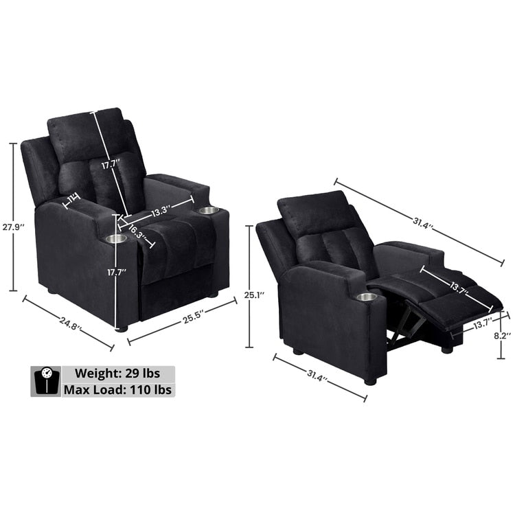 Sièges magiques pour princesses super-héros, fauteuil inclinable super luxueux pour enfants avec repose-pieds, appui-tête et 2 porte-gobelets