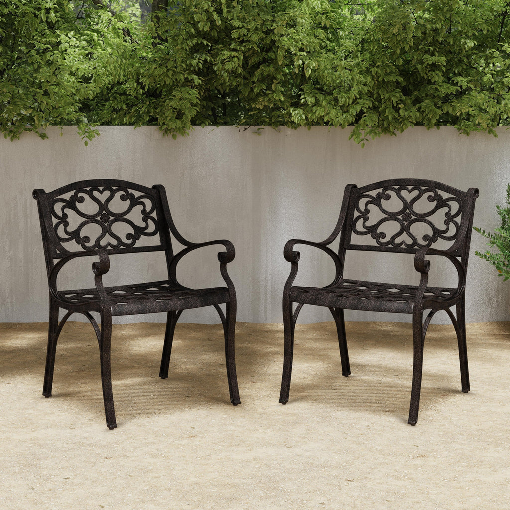 Ensemble de salle à manger d'extérieur en aluminium bronze Sanibel 7 pièces avec table à manger ovale de 72 pouces et six fauteuils par Homestyles