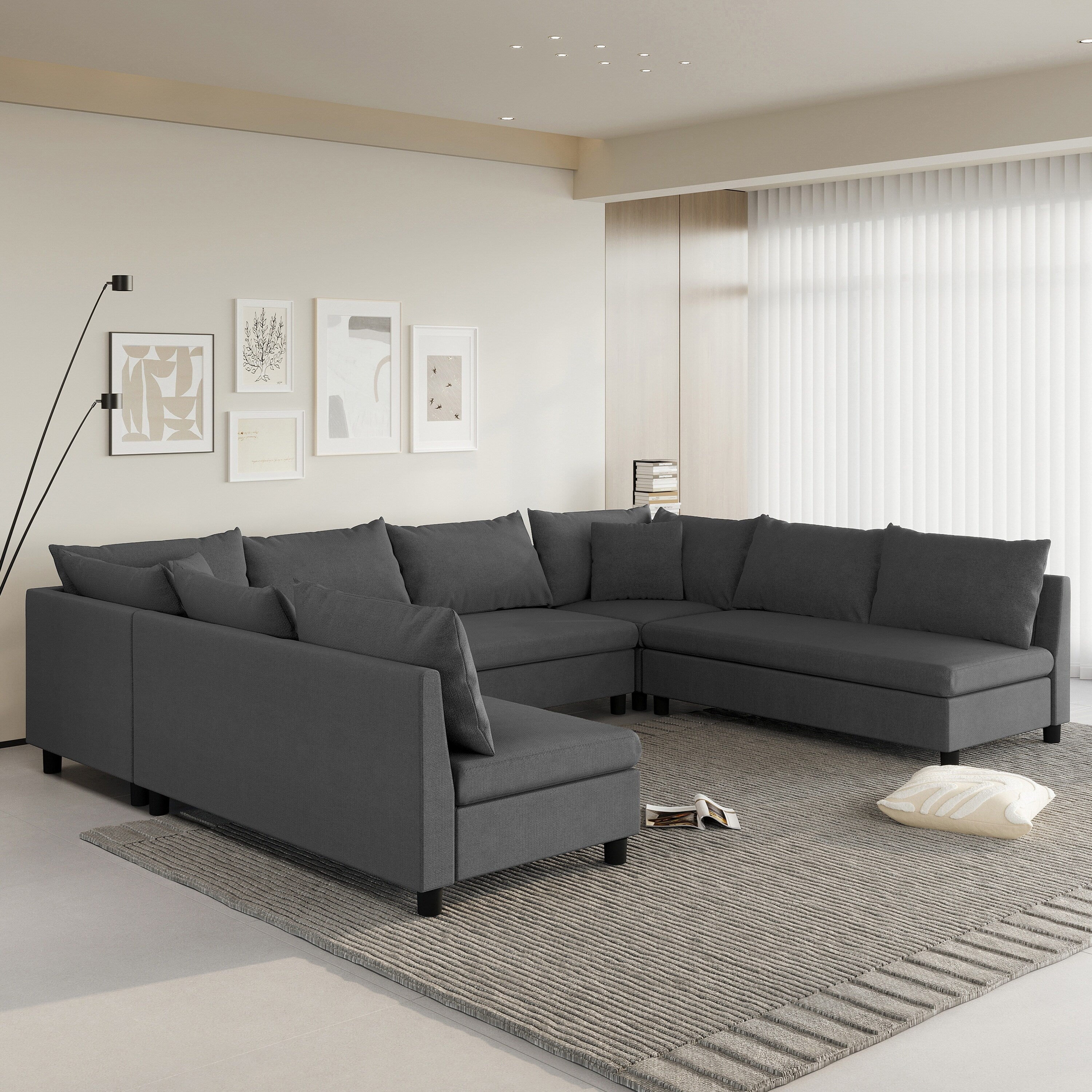 Canapé sectionnel, ensemble de canapé réversible en chenille en forme de U, combinaison libre, canapé convertible surdimensionné 8 places