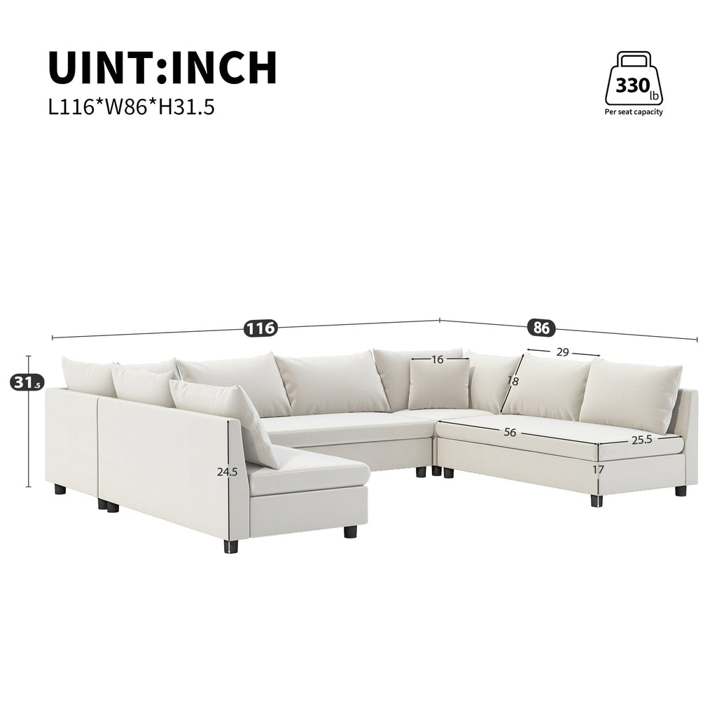 Canapé sectionnel, ensemble de canapé réversible en chenille en forme de U, combinaison libre, canapé convertible surdimensionné 8 places