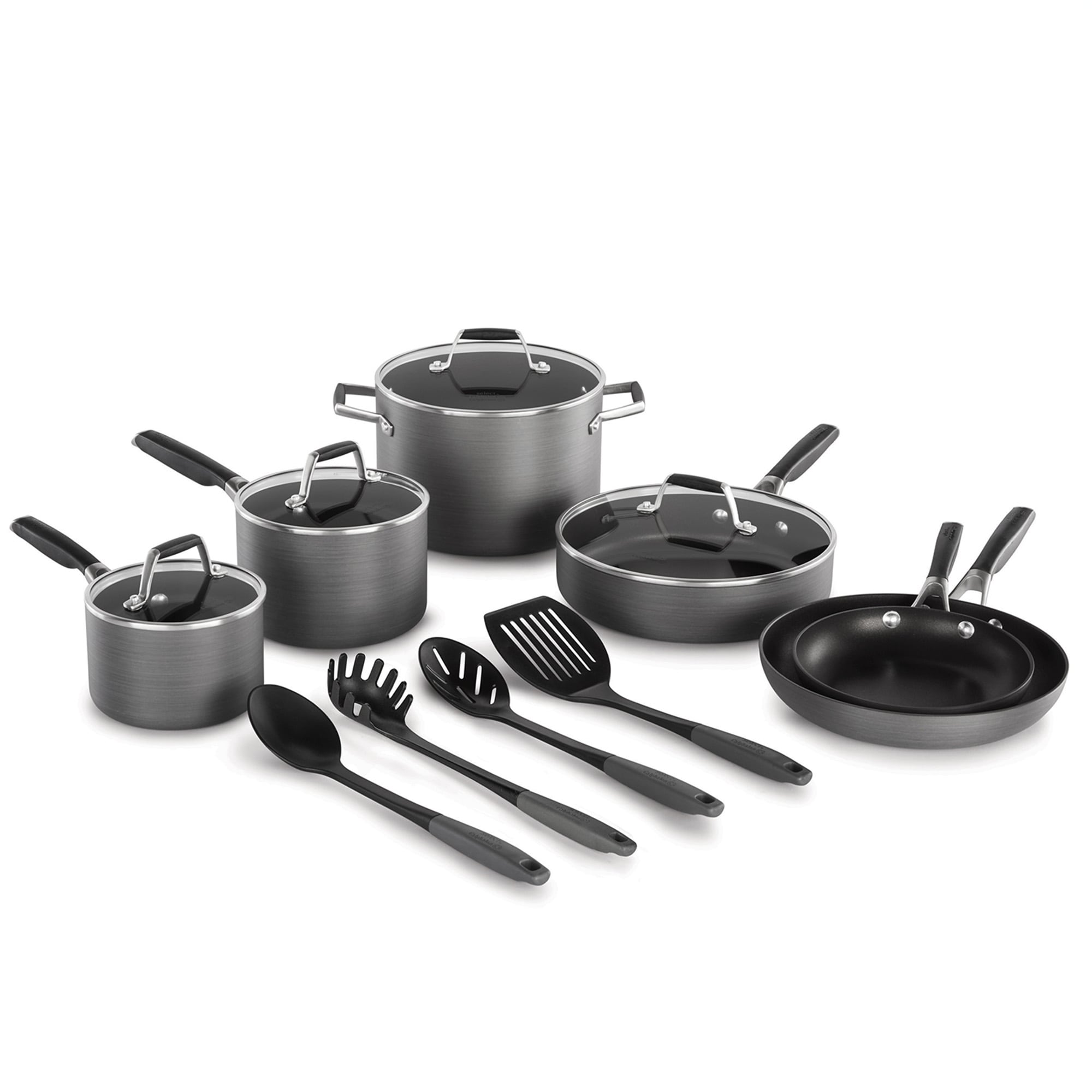 Batterie de cuisine antiadhésive anodisée dure Select by Calphalon, ensemble de 14 pièces