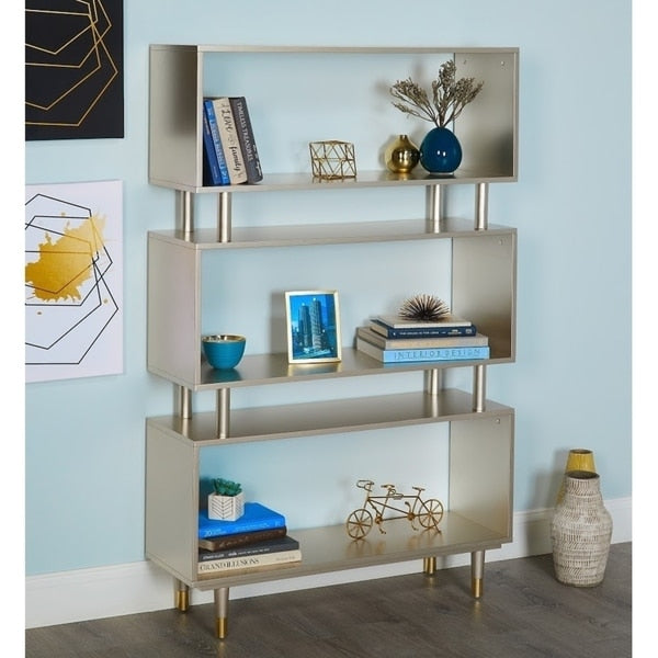 Bibliothèque à 3 niveaux Margo de Simple Living, style milieu de siècle moderne - 59,5 x 36 x 11,8 po