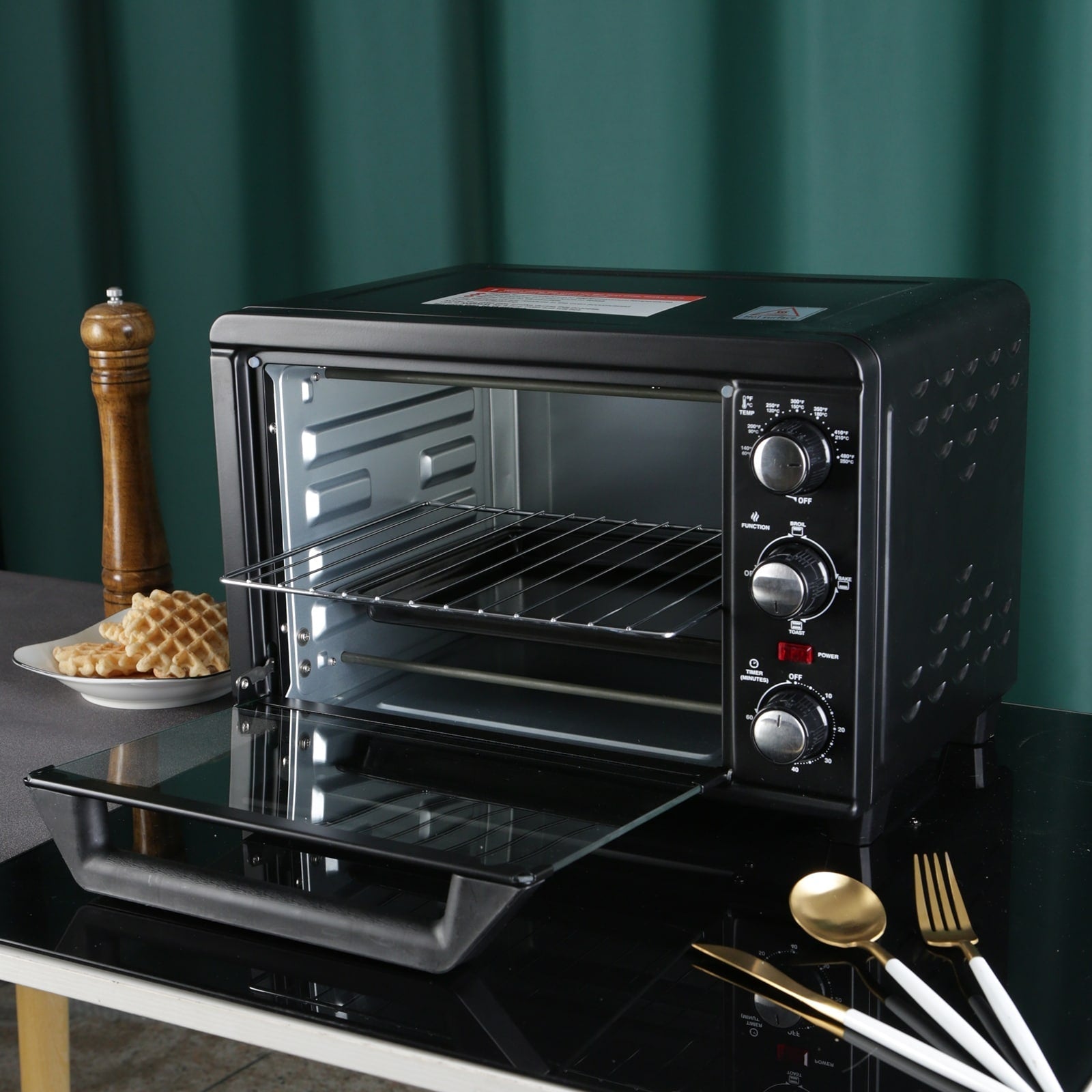 Four grille-pain simple d'une capacité de 20 litres, grille-pain de comptoir compact, facile à contrôler avec minuterie, réglage de la cuisson, du gril et du grillage