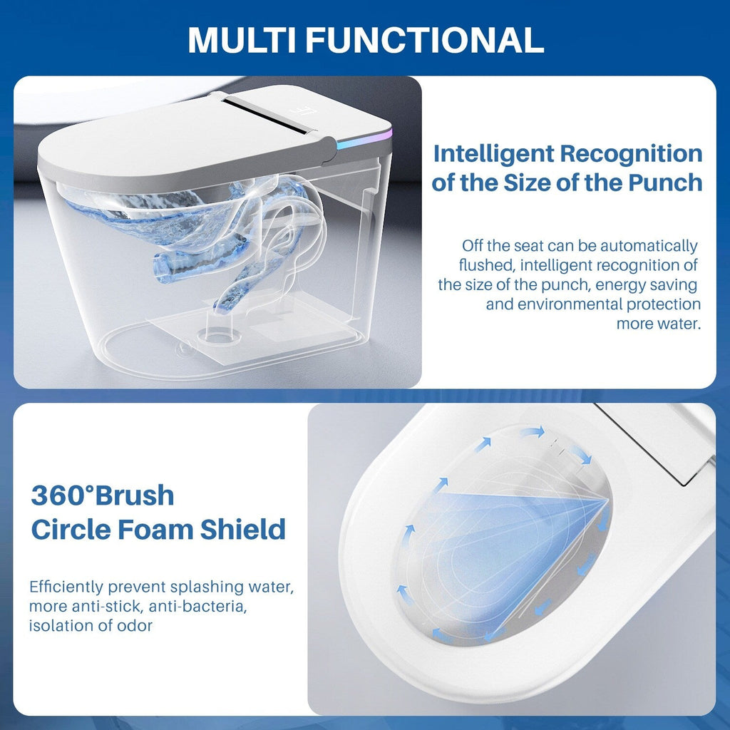 Toilettes intelligentes, bidet monobloc pour salle de bain, toilettes allongées modernes avec eau chaude, double chasse d'eau automatique, fonctionnement par capteur de pied
