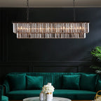 Lustre contemporain en cristal gris fumé et noir de 47 po, luminaire suspendu linéaire à deux niveaux pour îlot de cuisine et salle à manger