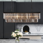 Lustre contemporain en cristal gris fumé et noir de 47 po, luminaire suspendu linéaire à deux niveaux pour îlot de cuisine et salle à manger