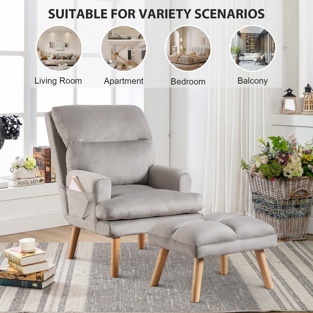 Fauteuil de salon décontracté en tissu doux avec dossier et pieds réglables