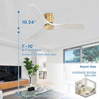 Ventilateur de plafond encastré Sofucor 52 pouces avec télécommande, moteur réversible et éclairage intégré en option