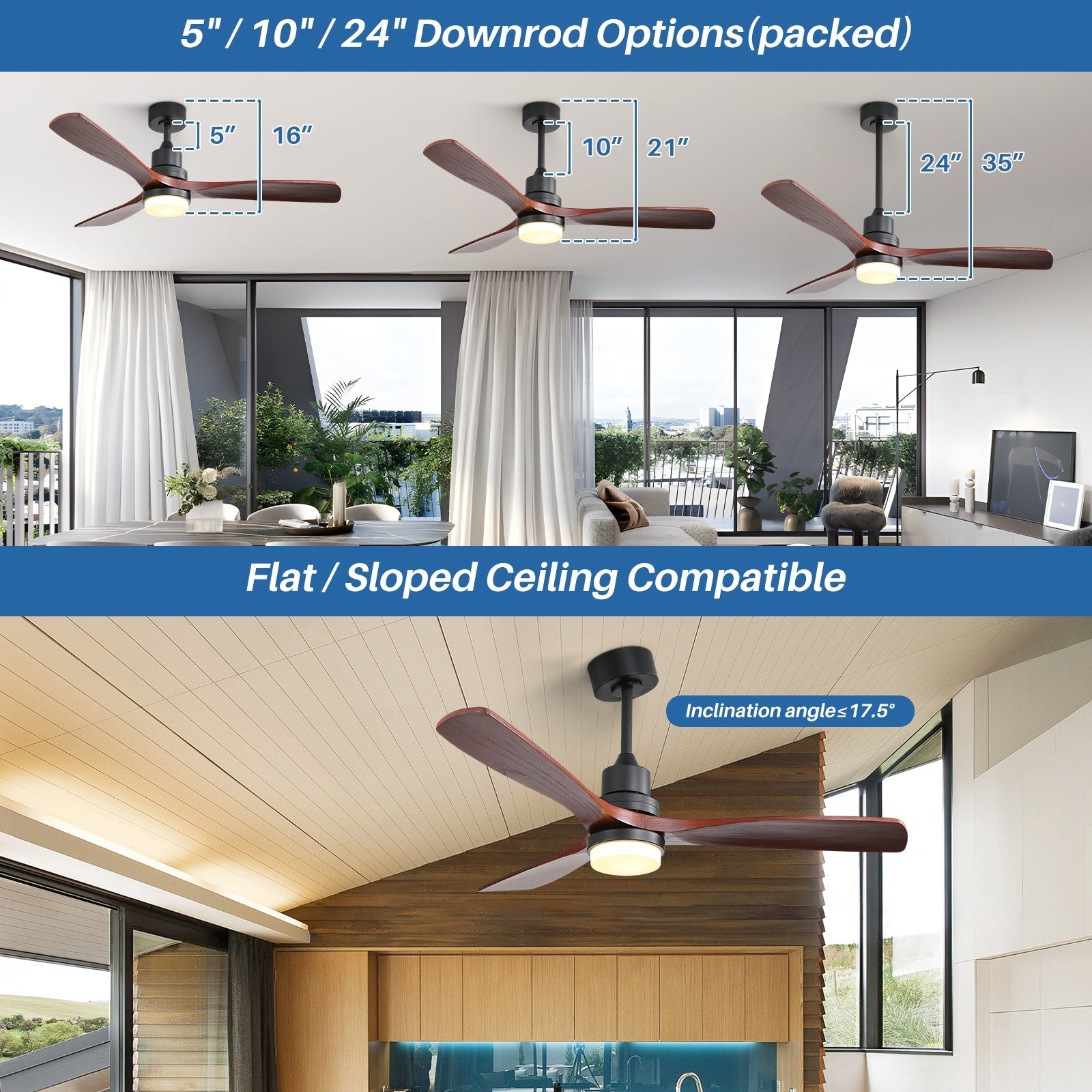 Ventilateur de plafond d'intérieur en bois Sofucor 52 avec télécommande et éclairage intégré en option