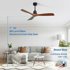 Ventilateur de plafond d'intérieur en bois Sofucor 52 avec télécommande et éclairage intégré en option