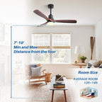Ventilateur de plafond d'intérieur en bois Sofucor 52 avec télécommande et éclairage intégré en option