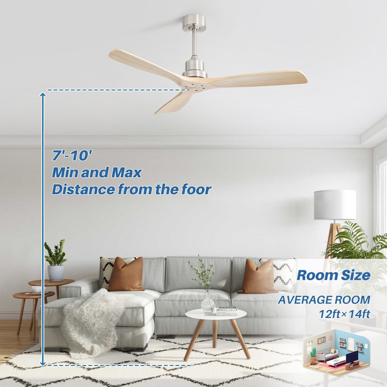Ventilateur de plafond d'intérieur en bois Sofucor 52 avec télécommande et éclairage intégré en option