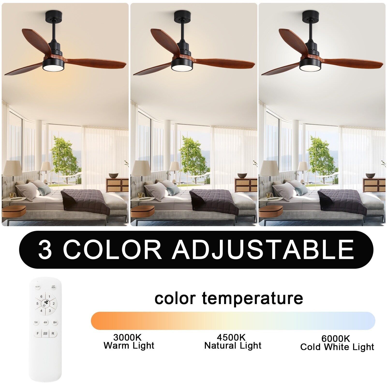 Ventilateur de plafond d'intérieur en bois Sofucor 52 avec télécommande et éclairage intégré en option