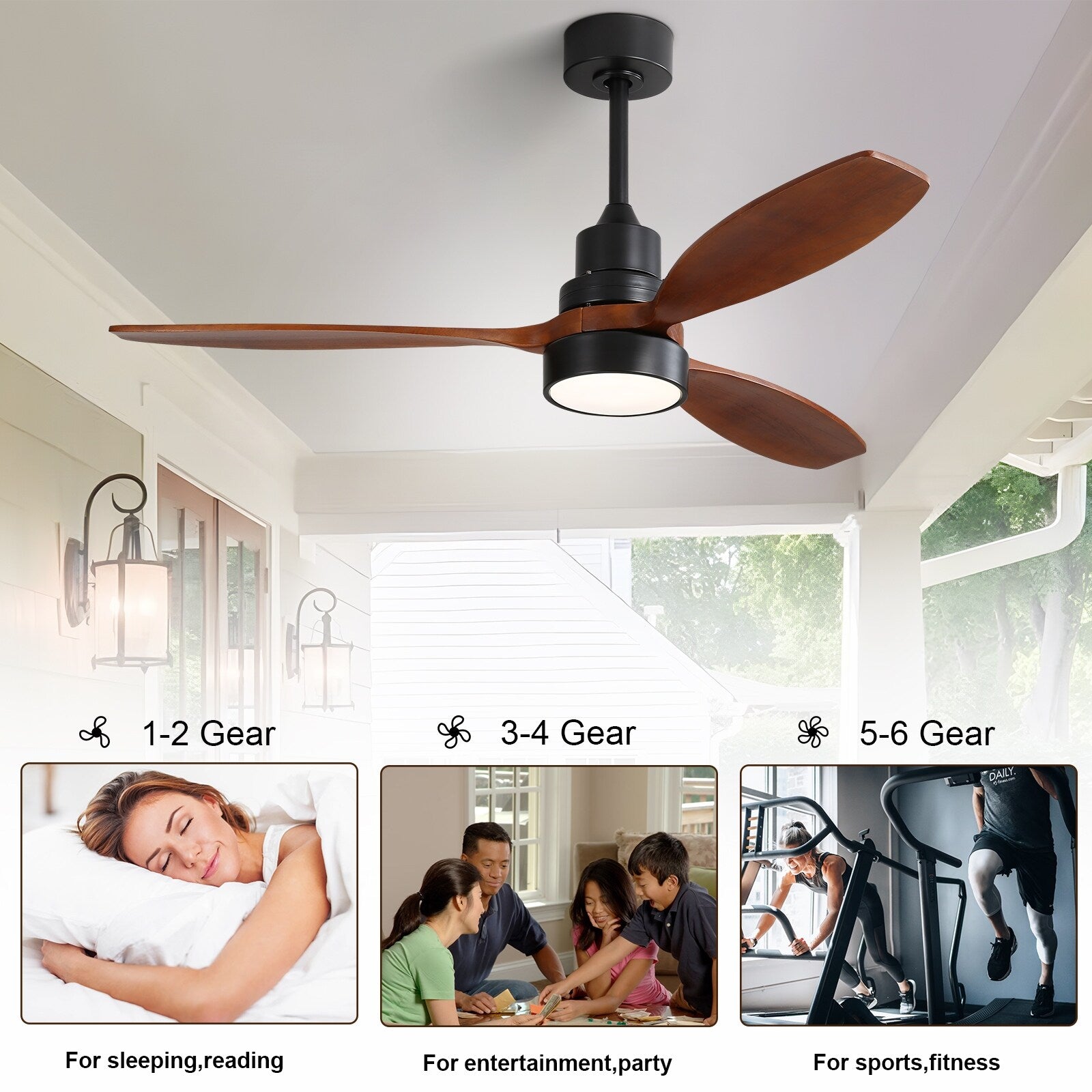 Ventilateur de plafond d'intérieur en bois Sofucor 52 avec télécommande et éclairage intégré en option