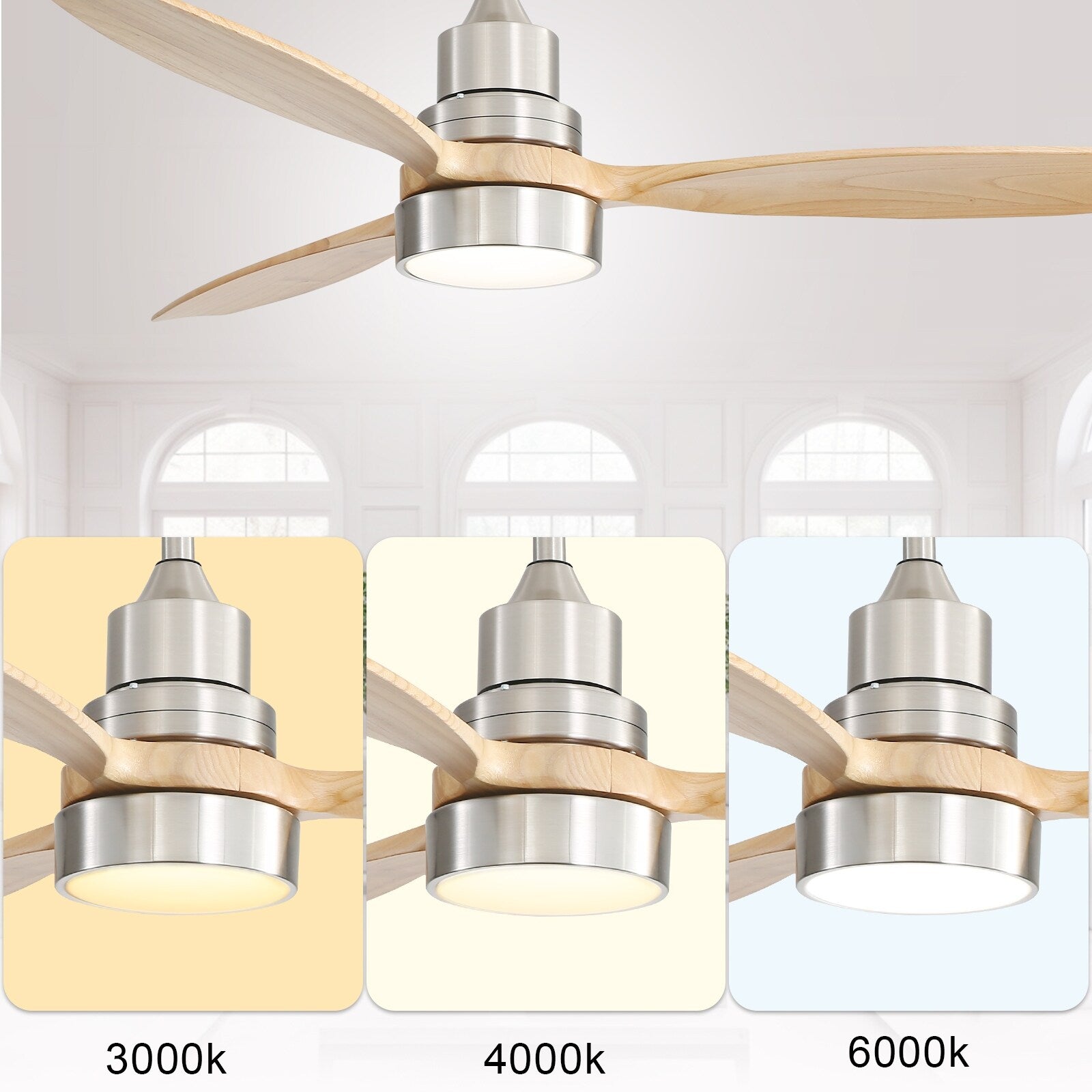 Ventilateur de plafond d'intérieur en bois Sofucor 52 avec télécommande et éclairage intégré en option