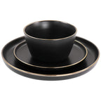 Service de table 16 pièces en grès noir avec bordure dorée