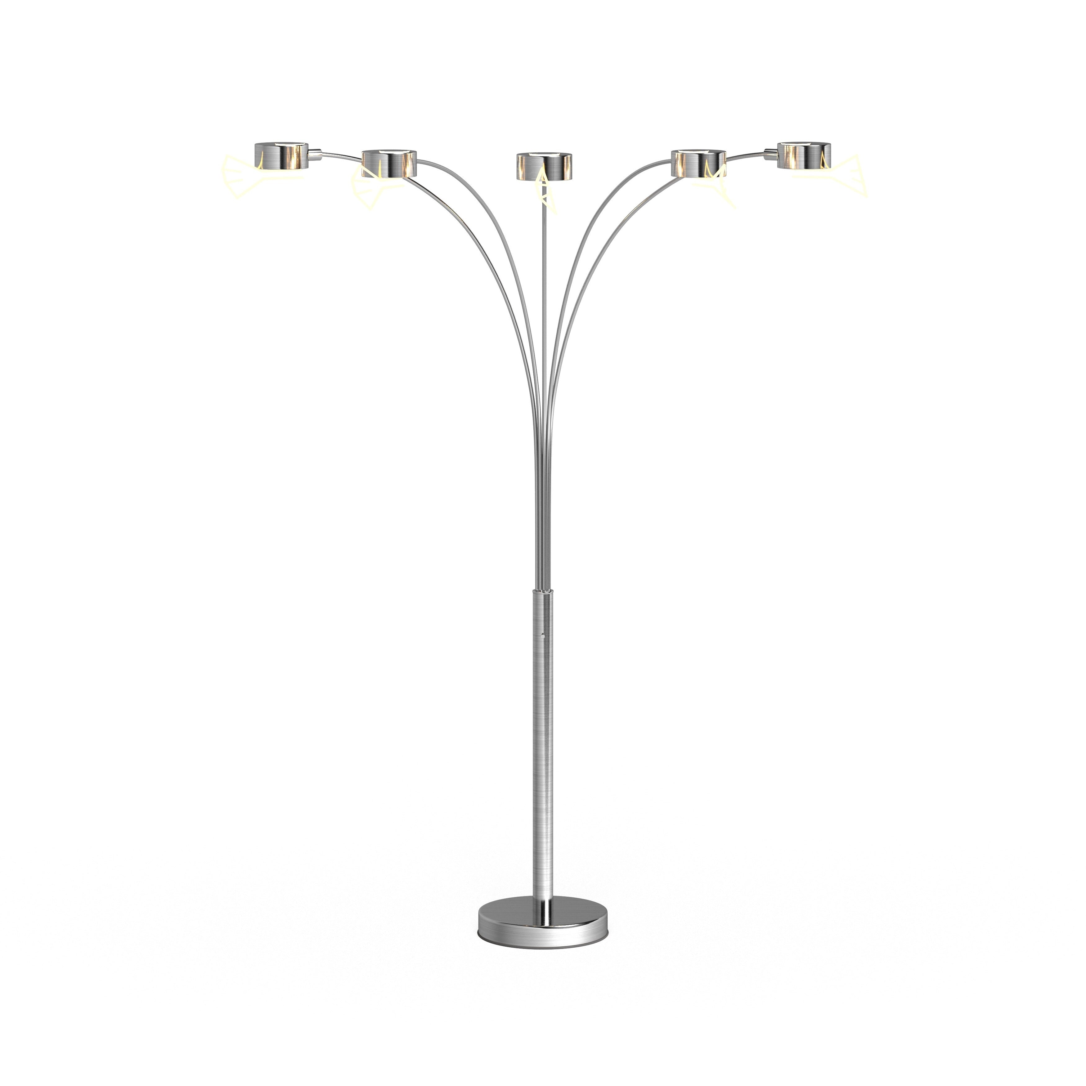 Lampadaire arqué en acier brossé Charlie de Strick &amp; Bolton à 5 lumières