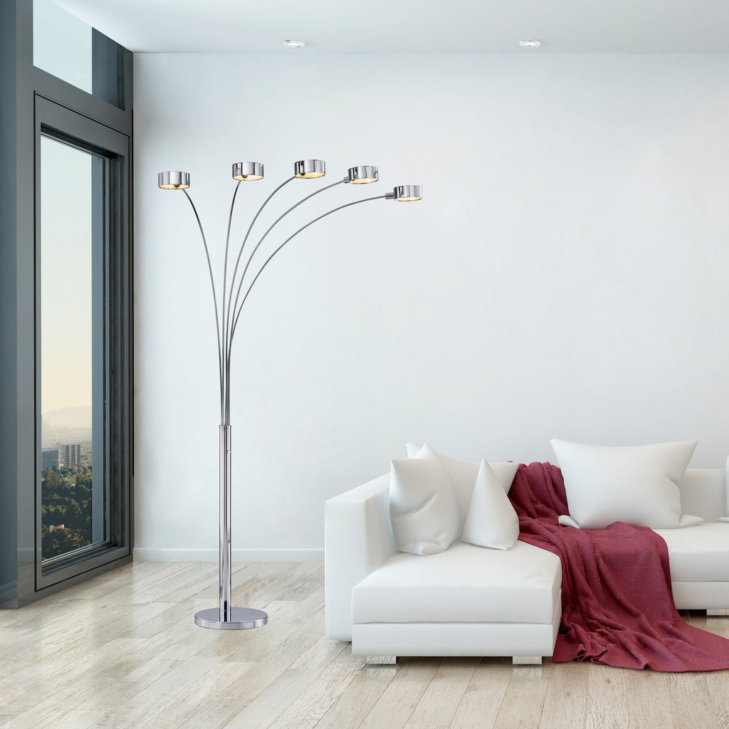 Lampadaire arqué en acier brossé Charlie de Strick &amp; Bolton à 5 lumières