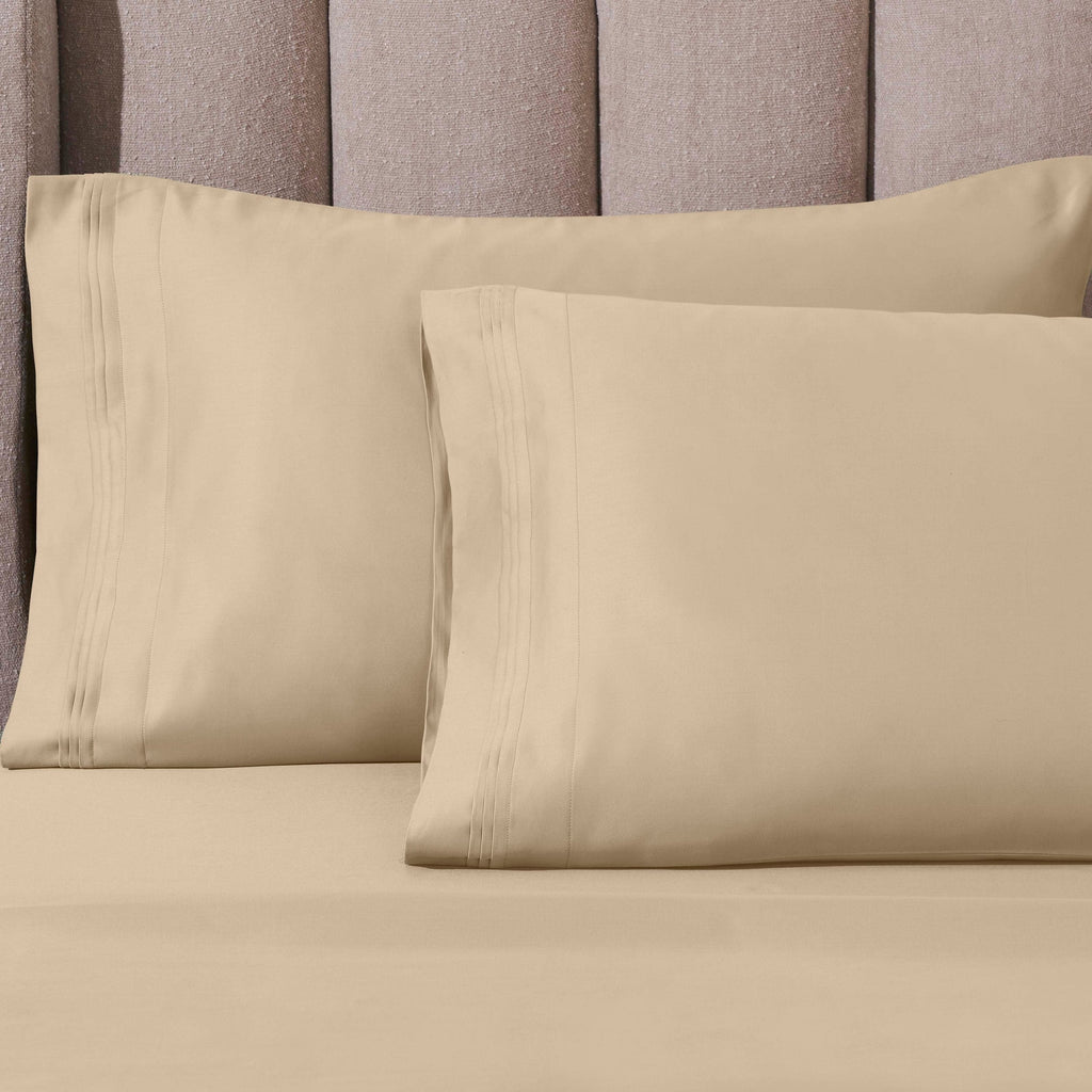 Parure de draps en coton égyptien de qualité supérieure 1000 fils au pouce carré, à poches profondes et à motif uni