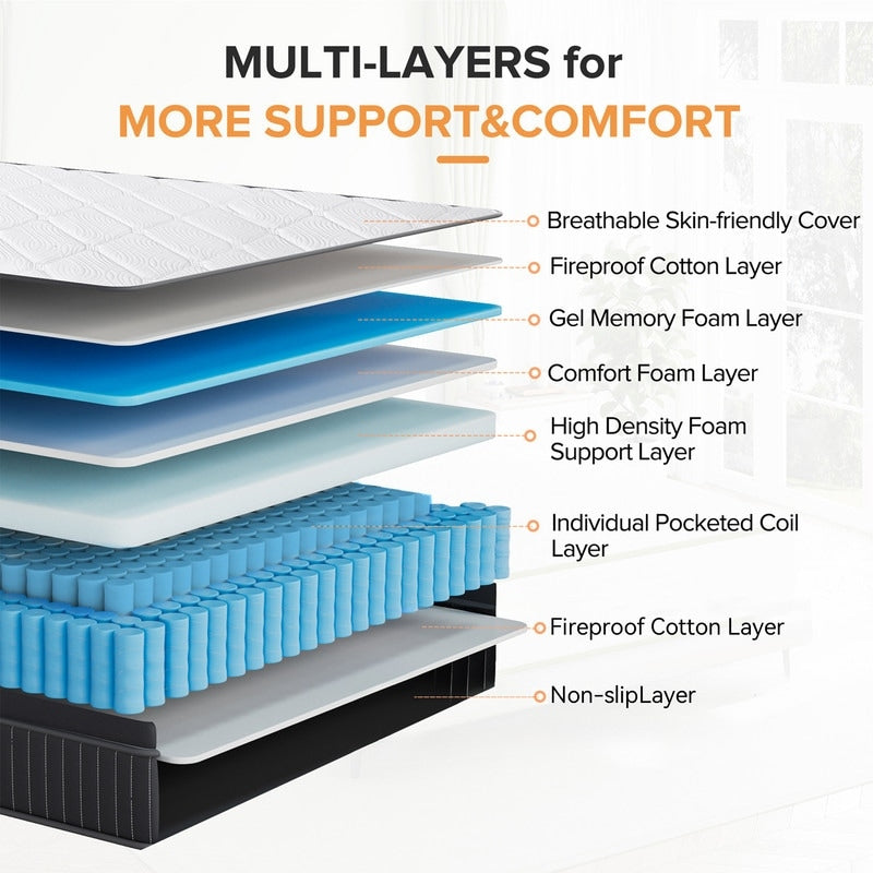 Matelas hybride SweDrea 12 po en mousse à mémoire de forme infusée de gel moelleux, rafraîchissant et respirant, certifié CertiPUR-US, SGS et OEKO-TEX