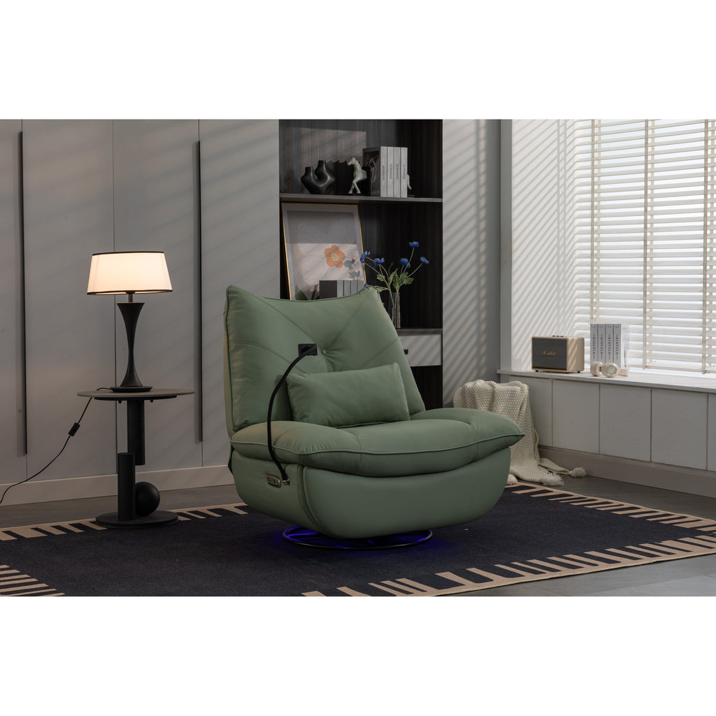 Fauteuil inclinable pivotant et électrique avec haut-parleurs Bluetooth, support de téléphone, ports de chargement USB et Type-C, rangement dissimulé des accoudoirs