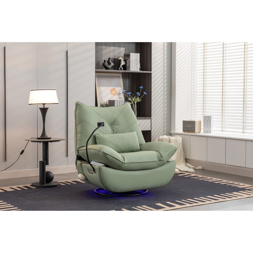 Fauteuil inclinable pivotant et électrique avec haut-parleurs Bluetooth, support de téléphone, ports de chargement USB et Type-C, rangement dissimulé des accoudoirs