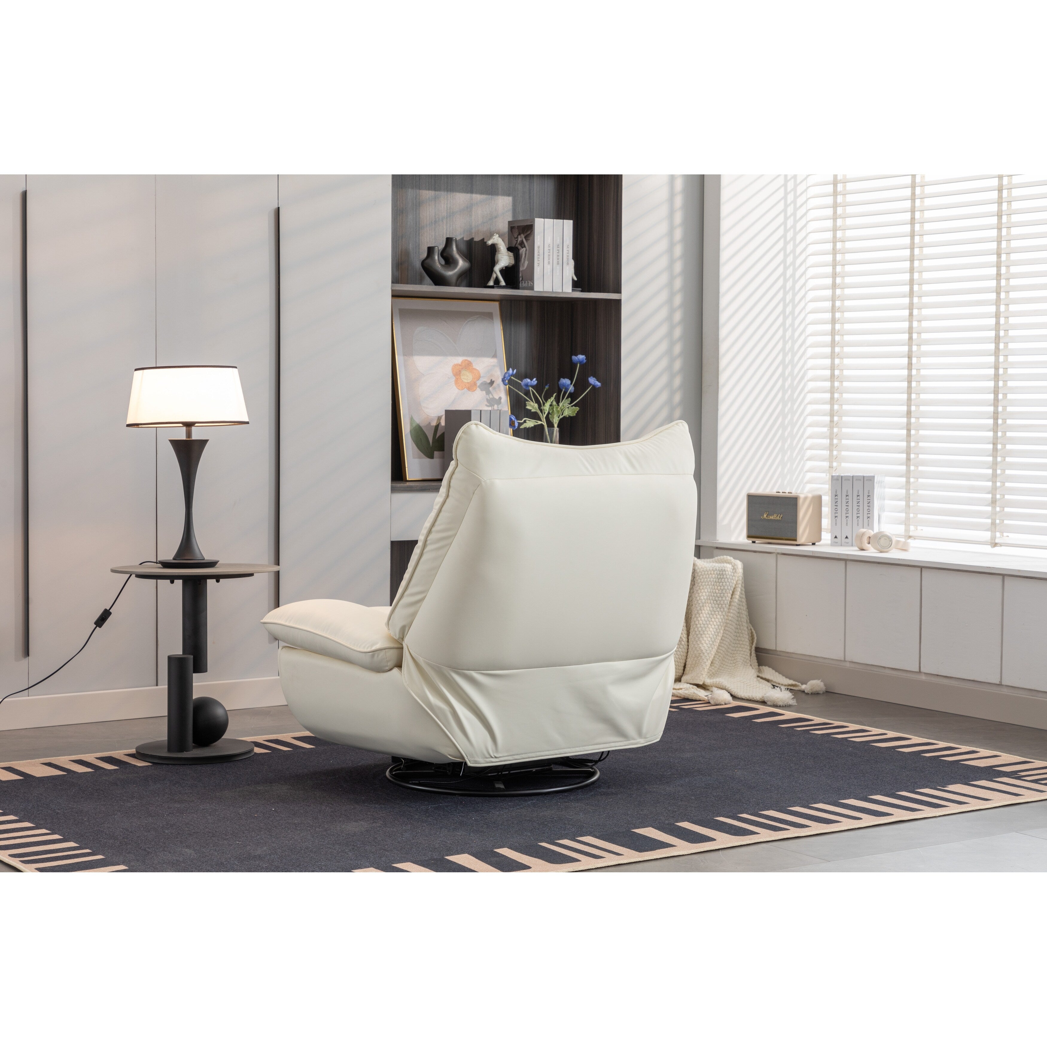 Fauteuil inclinable pivotant et électrique avec haut-parleurs Bluetooth, support de téléphone, ports de chargement USB et Type-C, rangement dissimulé des accoudoirs