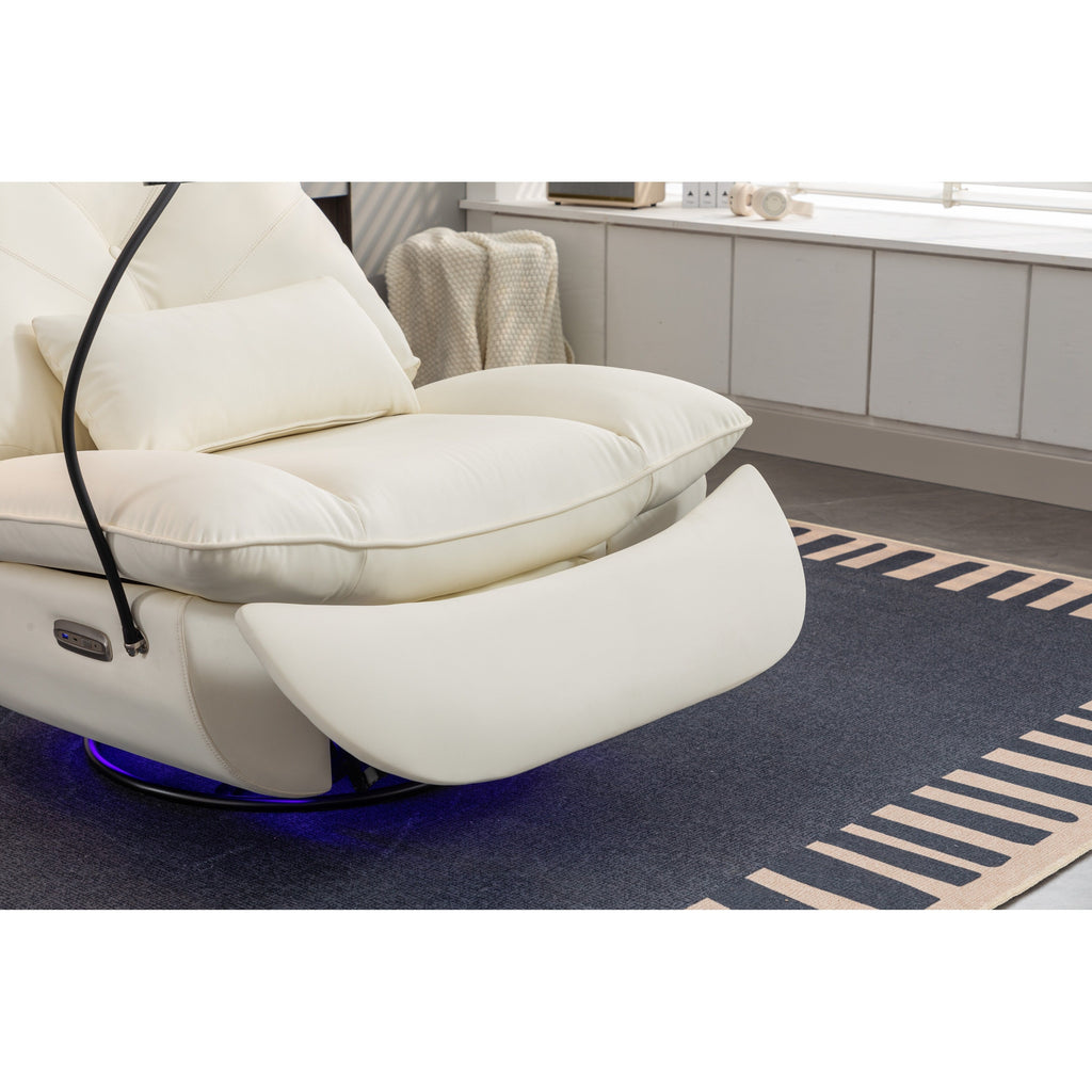 Fauteuil inclinable pivotant et électrique avec haut-parleurs Bluetooth, support de téléphone, ports de chargement USB et Type-C, rangement dissimulé des accoudoirs