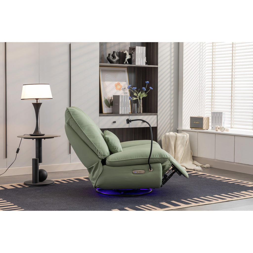 Fauteuil inclinable pivotant et électrique avec haut-parleurs Bluetooth, support de téléphone, ports de chargement USB et Type-C, rangement dissimulé des accoudoirs