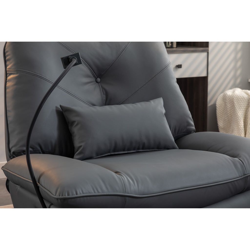 Fauteuil inclinable pivotant et électrique avec haut-parleurs Bluetooth, support de téléphone, ports de chargement USB et Type-C, rangement dissimulé des accoudoirs