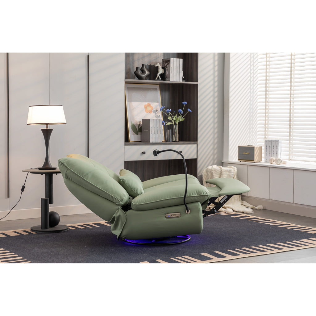 Fauteuil inclinable pivotant et électrique avec haut-parleurs Bluetooth, support de téléphone, ports de chargement USB et Type-C, rangement dissimulé des accoudoirs