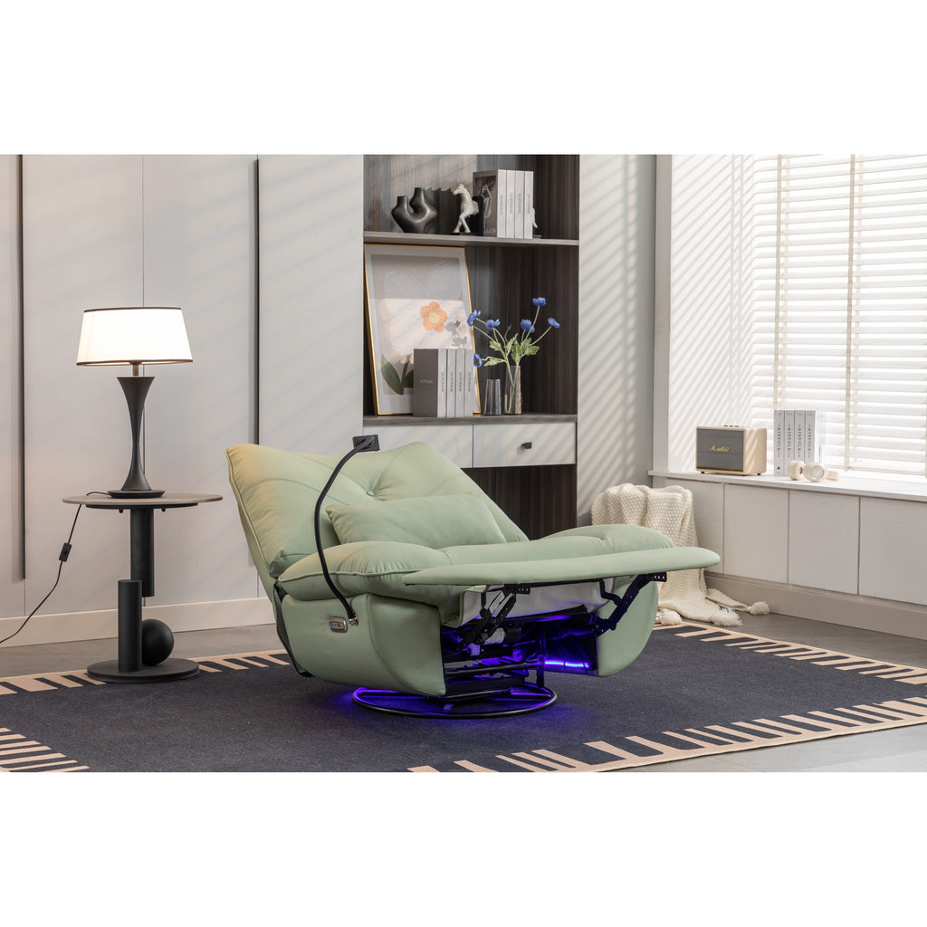 Fauteuil inclinable pivotant et électrique avec haut-parleurs Bluetooth, support de téléphone, ports de chargement USB et Type-C, rangement dissimulé des accoudoirs
